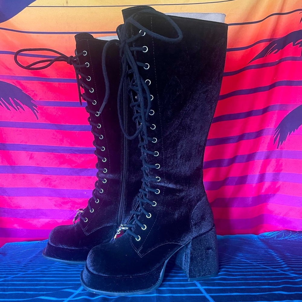 Gothic velvet lace-up Go-Go Boots